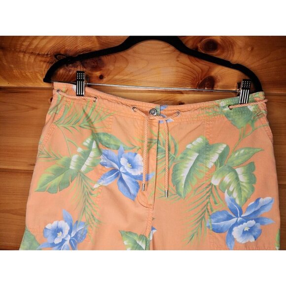 Lauren Ralph Lauren Floral Capris Pants 12 Orage Cotton Beach Drawstring 90s - Picture 13 of 16